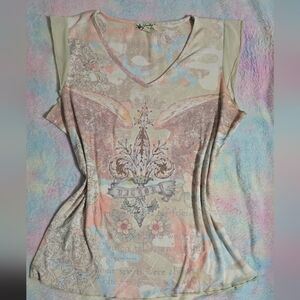 Unity World Wear Beige and Pink Graphic Tank Top